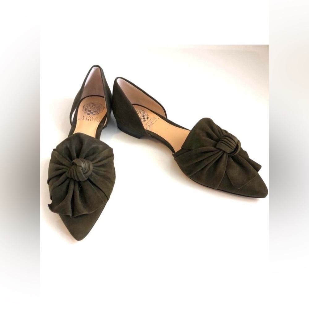 NWT VINCE CAMUTO Moressa Suede Flats Bow-Wrapped Dark Greenery 6